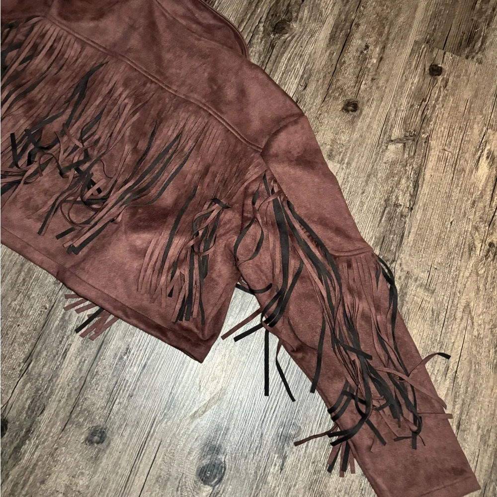 NWT Western Flair Fringed Brown Cropped Faux Suede Jacket Size XL - Picture 11 of 15